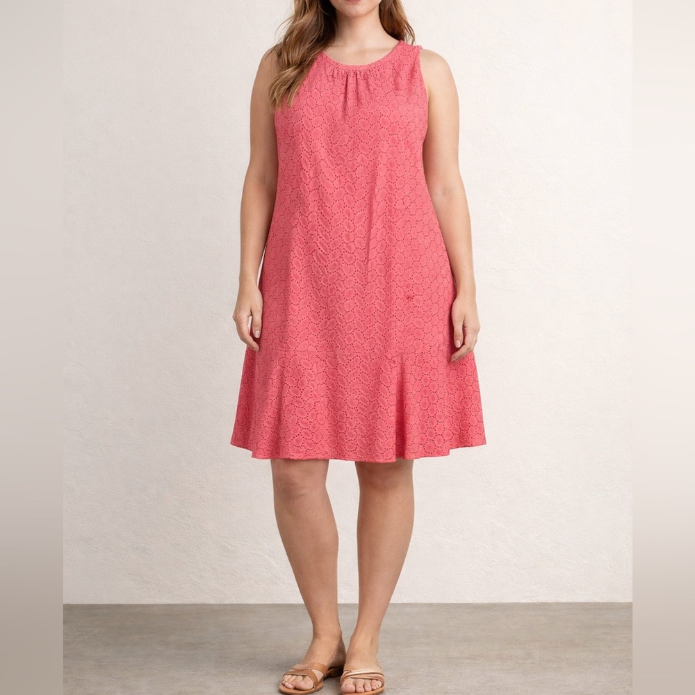 NEW David Meister Pink eyelet Sleeveless summer Dress lined Womens Sz 1X